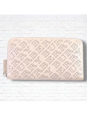 Burberry Calfskin Pale Fawn Pink Perforated Logo Zip Around Continental Wallet